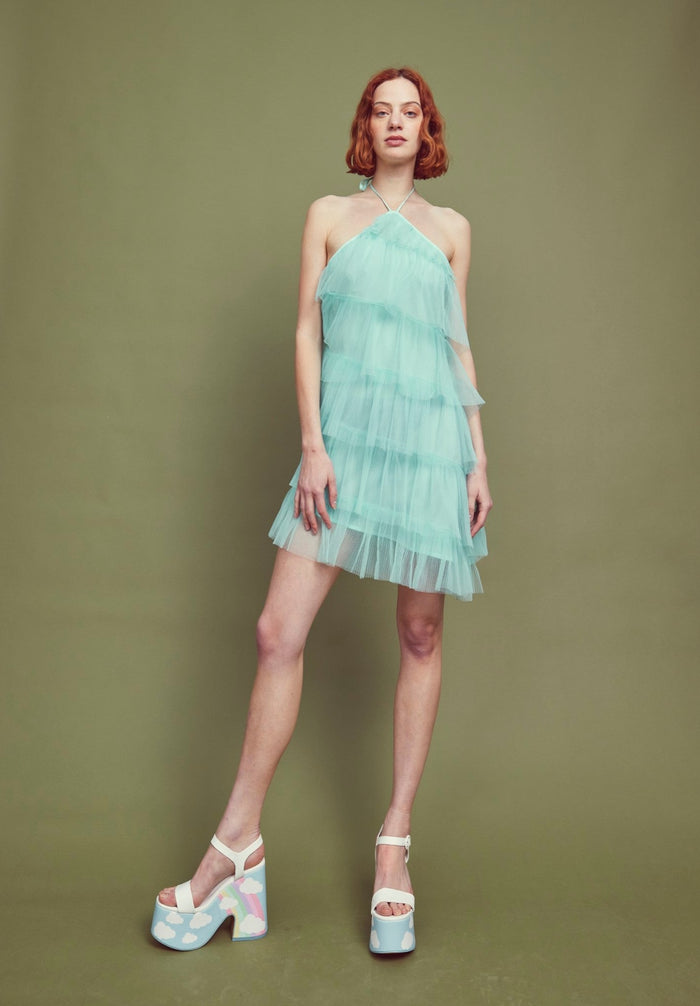 Collective The Label Nina Pleated Tulle Halterneck Mini-Dress - Turquoise