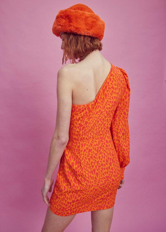 Collective The Label Petite Paige One Shoulder Mini Dress - Orange/Red