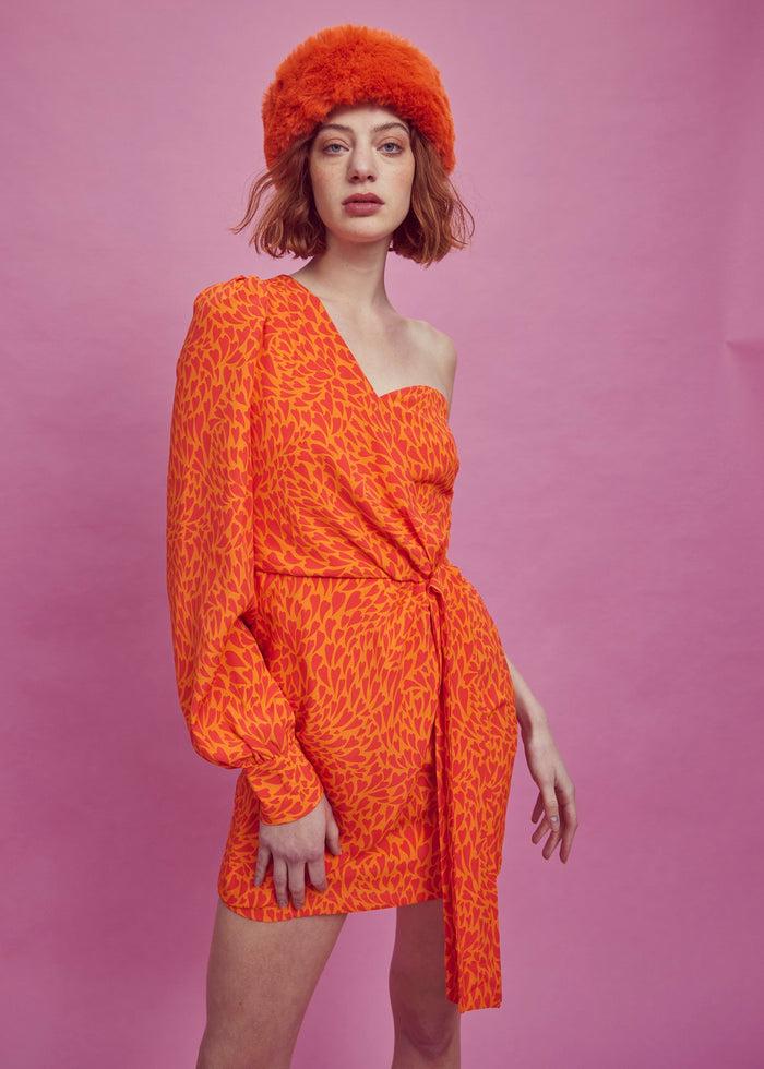 collective the label Petite Paige One Shoulder Mini Dress - Orange/Red