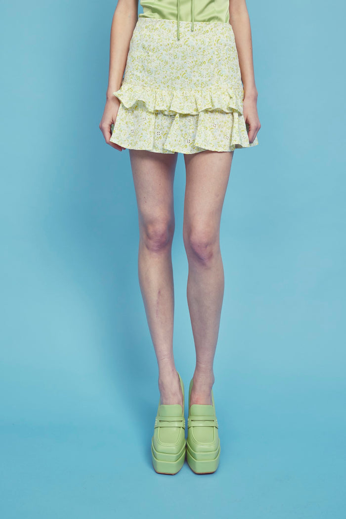 Collective The Label Petite Quinn Co-ord Tiered Ruffle Mini-Skirt - Yellow