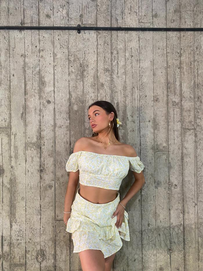 collective the label Petite Quinn Co-ord Tiered Ruffle Mini-Skirt - Yellow