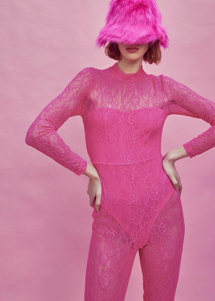 Collective The Label Petite Zoe Lace Full Length Bodysuit - Pink