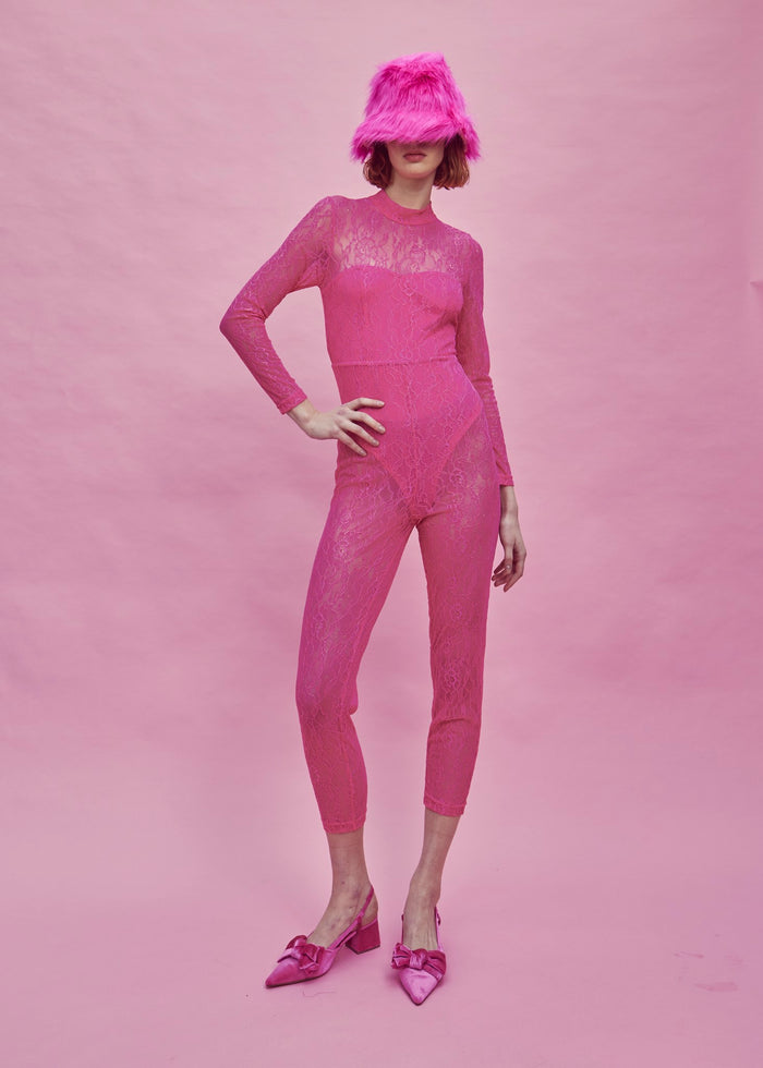 collective the label Petite Zoe Lace Full Length Bodysuit - Pink collective the label Petite Zoe Lace Full Length Bodysuit - Pink