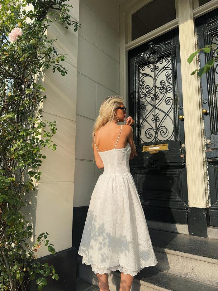 Collective The Label White Broderie Pleated Maxi-Dress