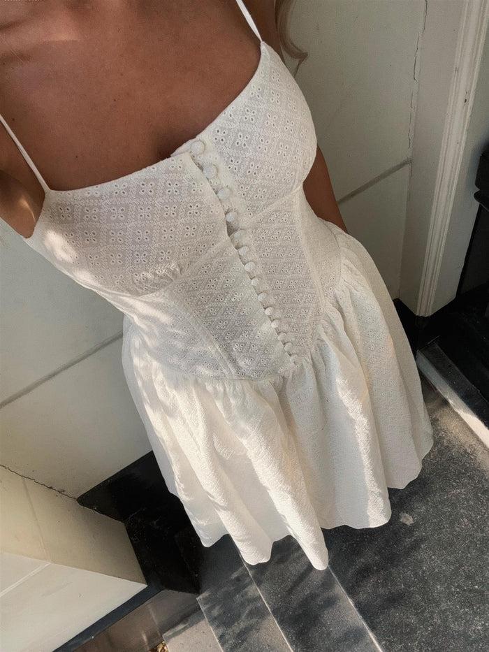 Collective The Label White Broderie Pleated Maxi-Dress