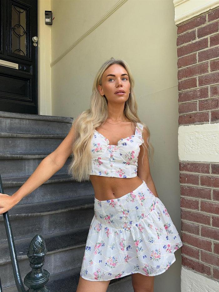 collective the label White Trellis Floral Half Pleated Mini-Skirt