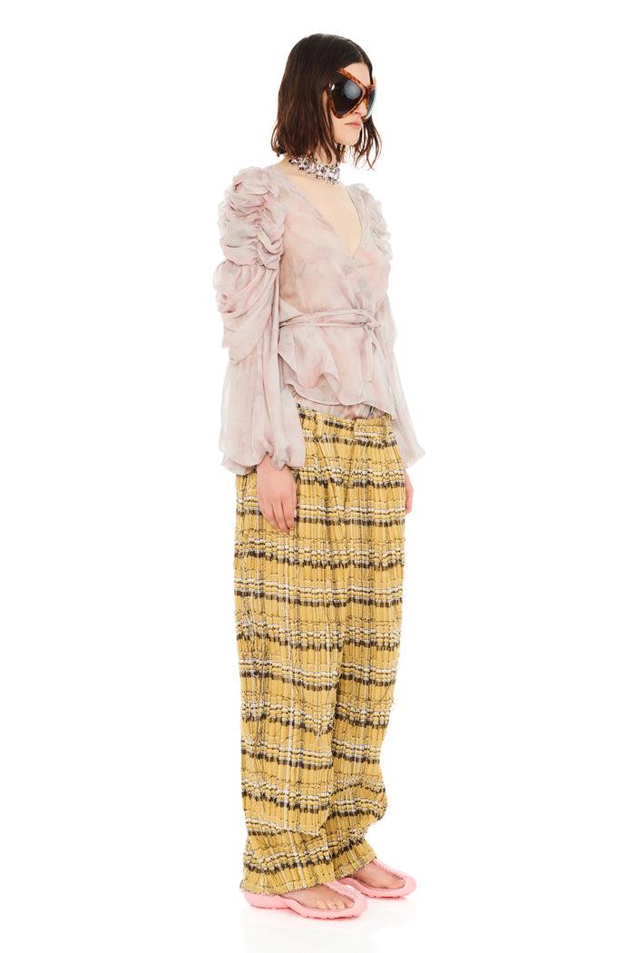 Collina Strada BEIGE WATERCOLOR ROSES CELOSIA WRAP TOP