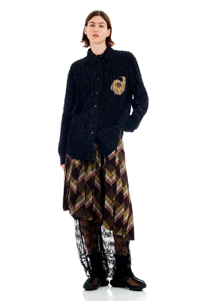 Collina Strada BLACK FLOWER DRIP CONVENTION BUTTON UP