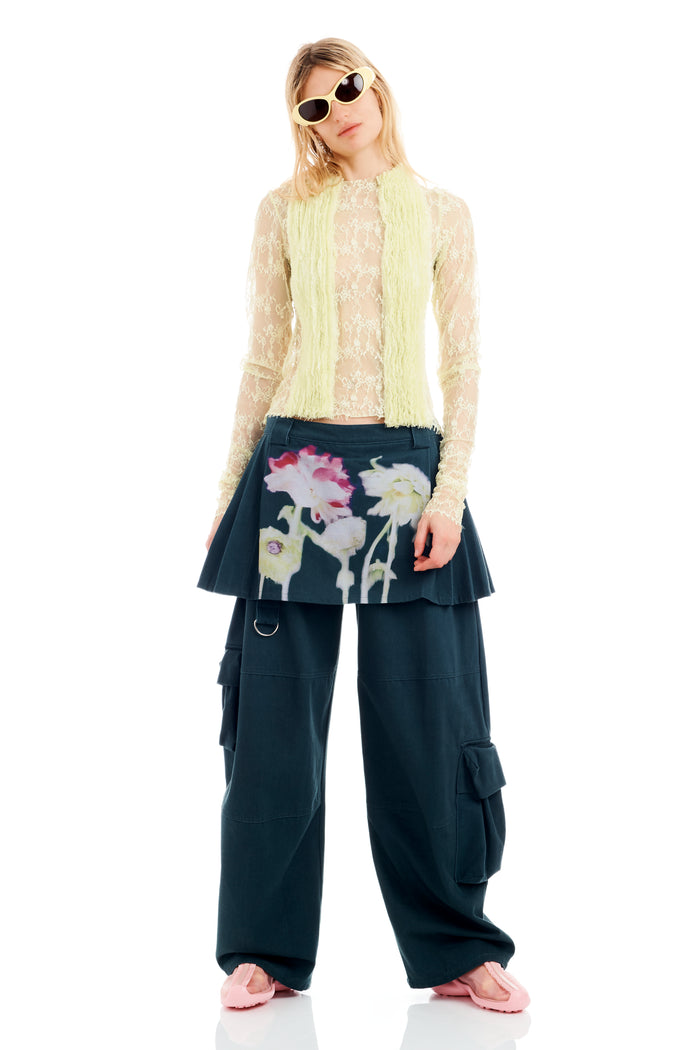 Collina Strada BLACK FLOWER DRIP LAWN SKIRT CARGO PANT