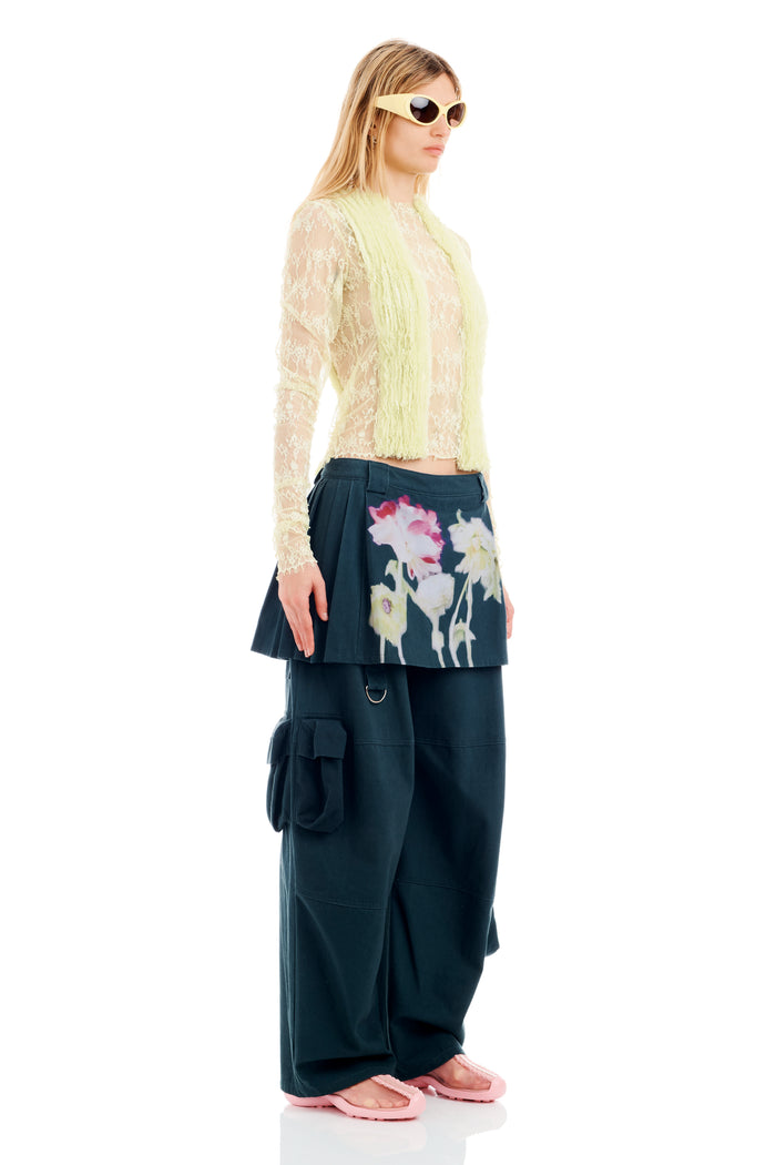 Collina Strada BLACK FLOWER DRIP LAWN SKIRT CARGO PANT
