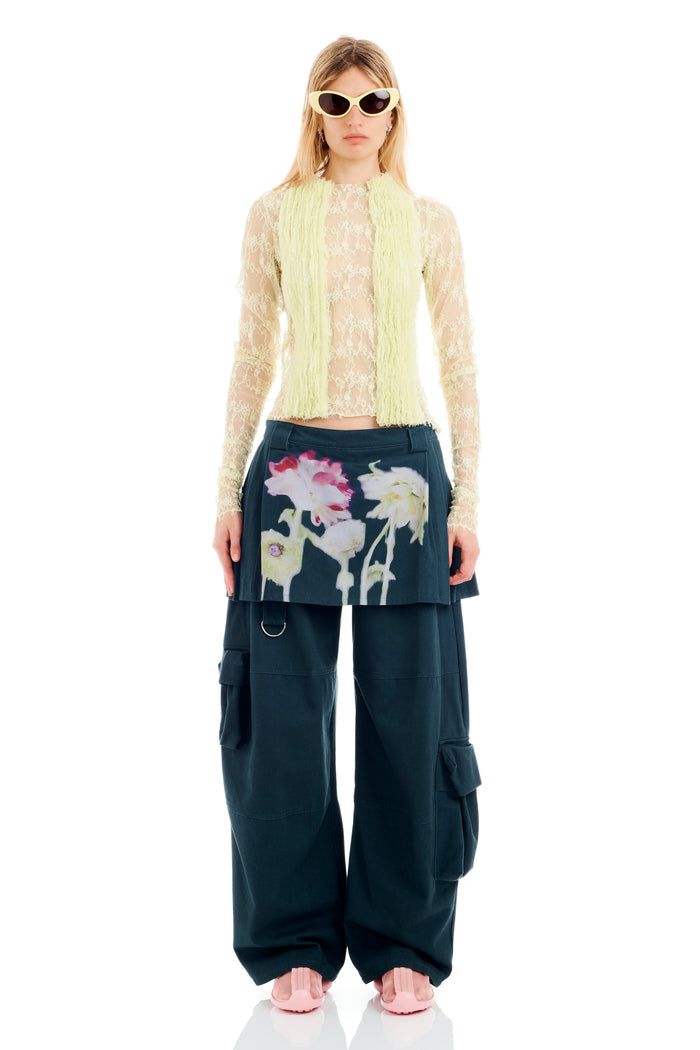 collina strada BLACK FLOWER DRIP LAWN SKIRT CARGO PANT