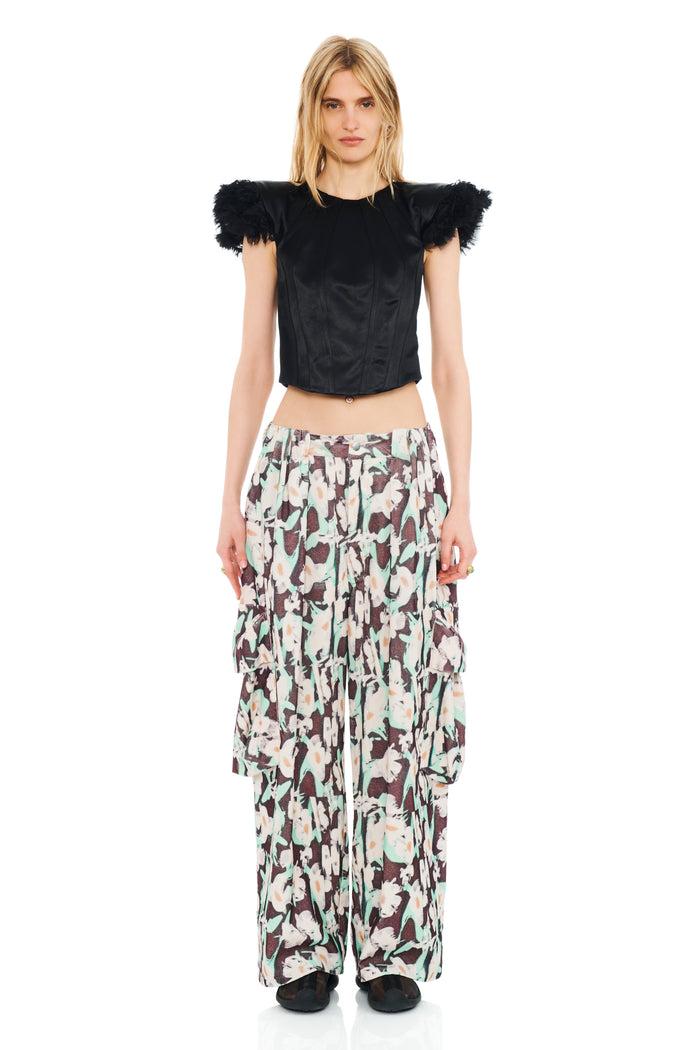 Collina Strada BLACK PAINTED DAISY PLEATED CARGO PANT