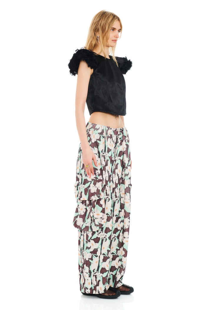 Collina Strada BLACK PAINTED DAISY PLEATED CARGO PANT