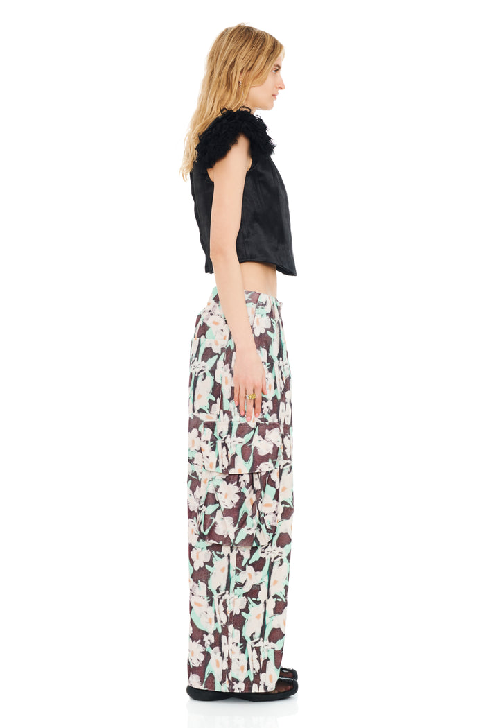 Collina Strada BLACK PAINTED DAISY PLEATED CARGO PANT
