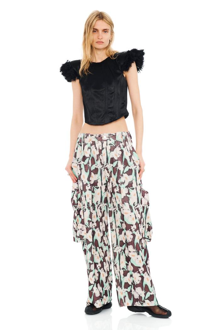 collina strada BLACK PAINTED DAISY PLEATED CARGO PANT