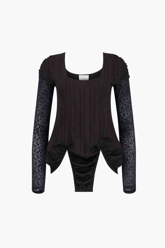 Collina Strada BLACK SATIN STRIPE MAGNOLIA TOP SMALL