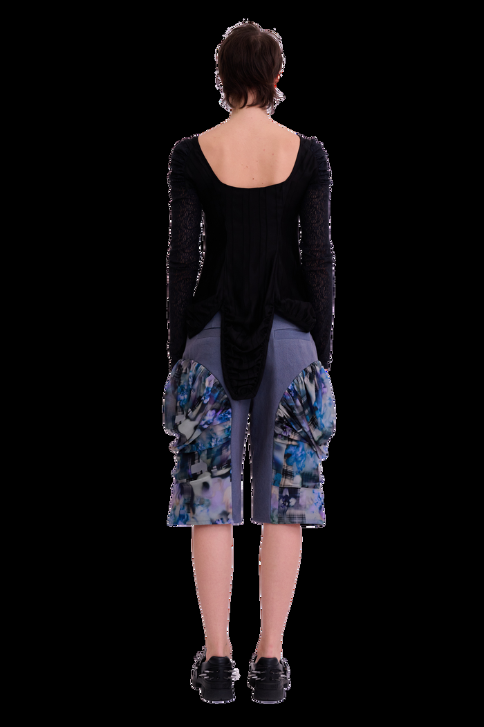 Collina Strada BLACK SATIN STRIPE MAGNOLIA TOP SMALL