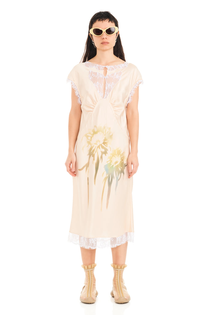 Collina Strada BUTTER FADED FLOWER WATERLILY MIDI DRESS
