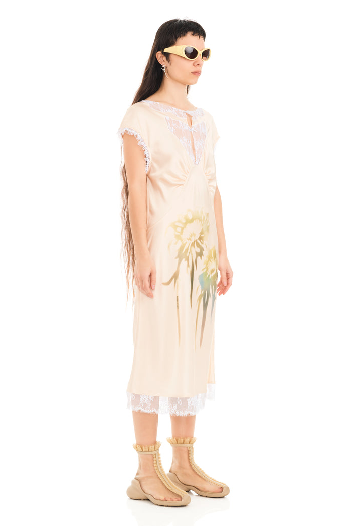 Collina Strada BUTTER FADED FLOWER WATERLILY MIDI DRESS