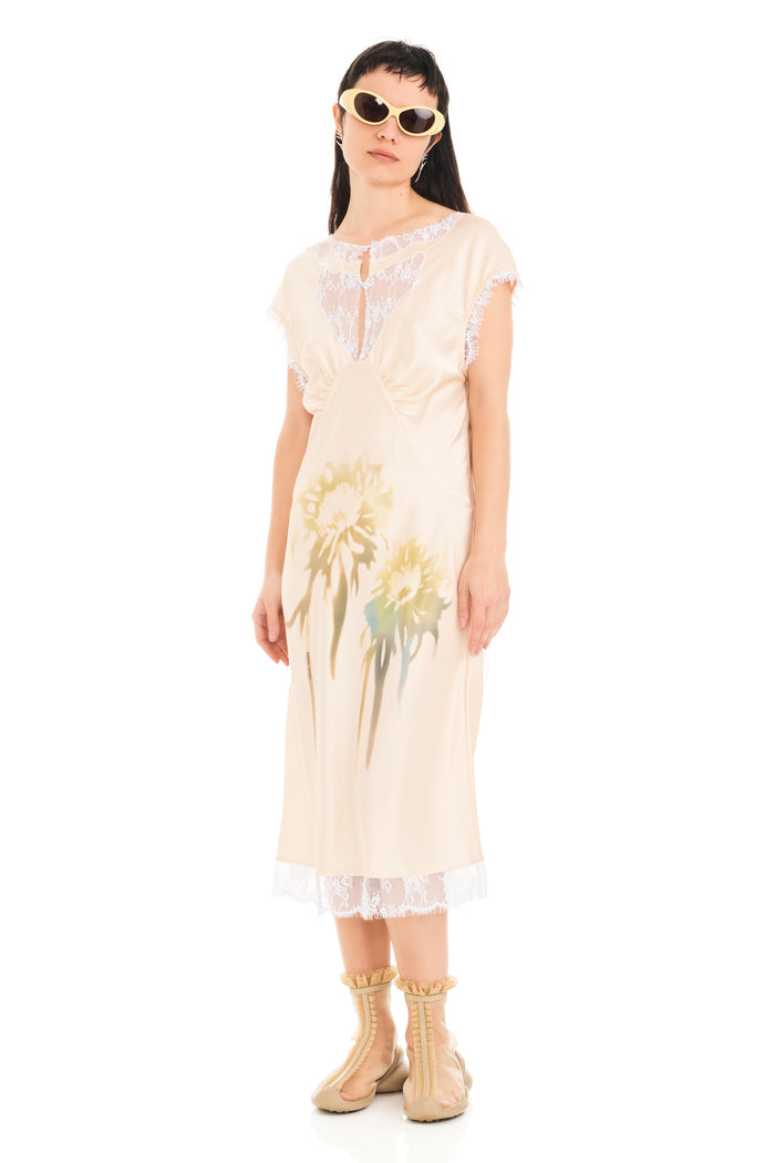 collina strada BUTTER FADED FLOWER WATERLILY MIDI DRESS