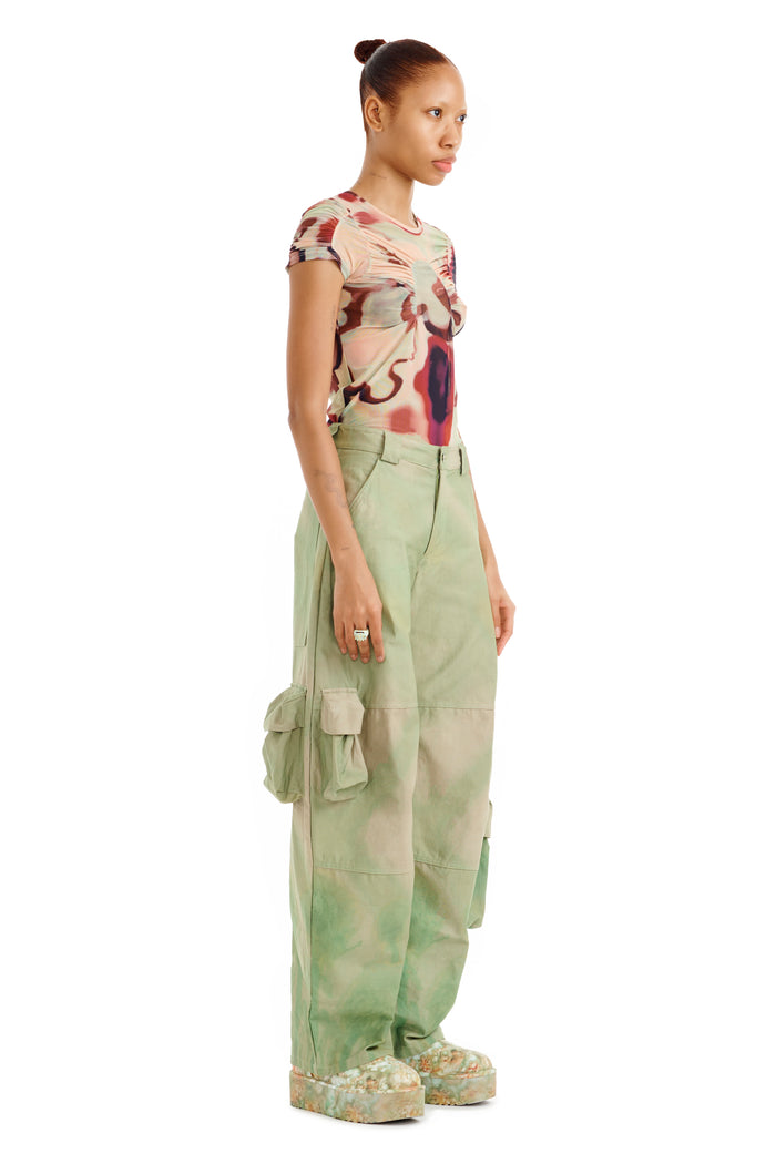 Collina Strada CELADON MUMS PLAID LAWN CARGO PANT SMALL