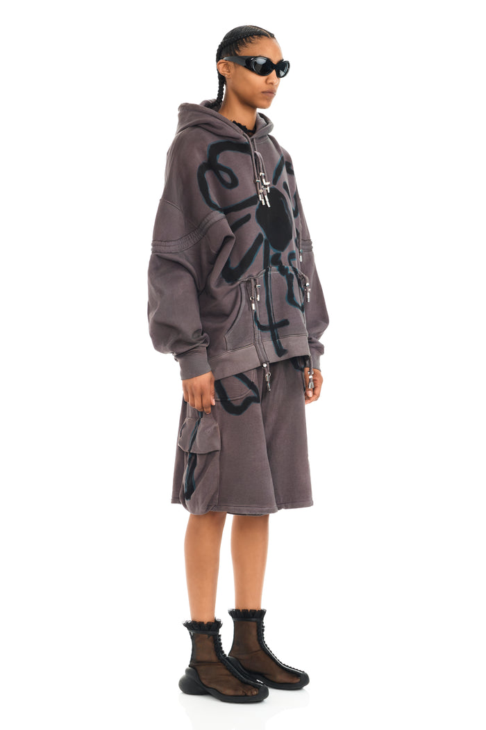 Collina Strada CHARCOAL FLOWER RHINESTONE BURST HOODIE