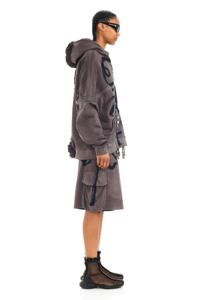 Collina Strada CHARCOAL FLOWER RHINESTONE BURST HOODIE