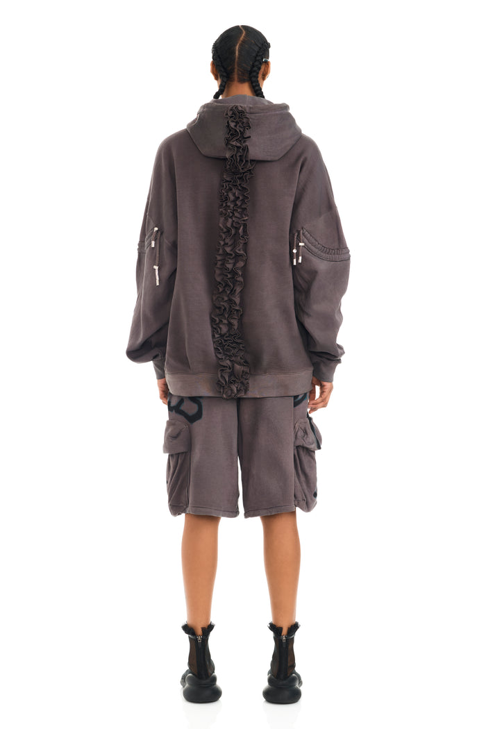 Collina Strada CHARCOAL FLOWER RHINESTONE BURST HOODIE