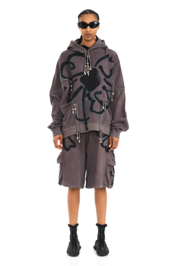 collina strada CHARCOAL FLOWER RHINESTONE BURST HOODIE