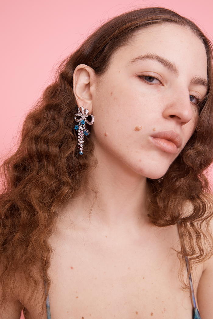 Collina Strada AQUAMARINE BOW JANGLE EARRINGS