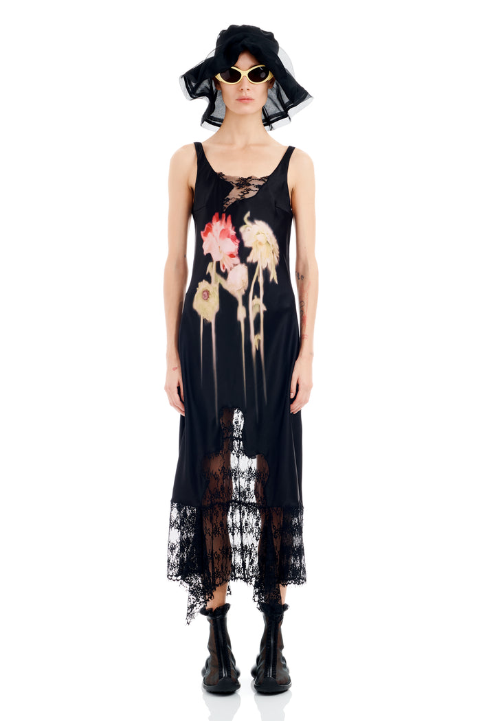 Collina Strada BLACK FLOWER DRIP ANEMONE DRESS