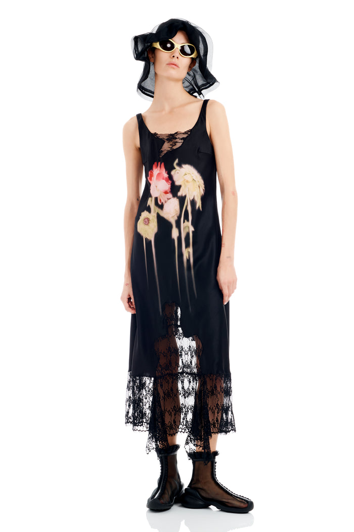 Collina Strada BLACK FLOWER DRIP ANEMONE DRESS