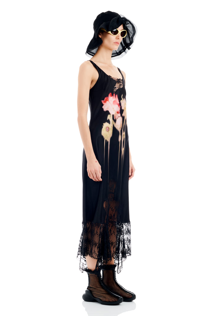 Collina Strada BLACK FLOWER DRIP ANEMONE DRESS