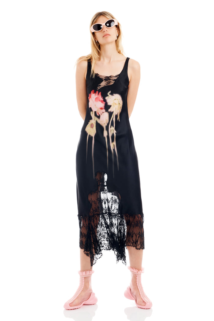 collina strada BLACK FLOWER DRIP ANEMONE DRESS
