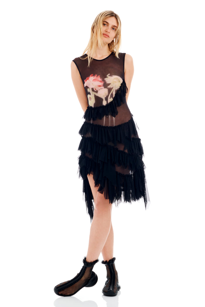 Collina Strada BLACK FLOWER DRIP NETTLE DRESS