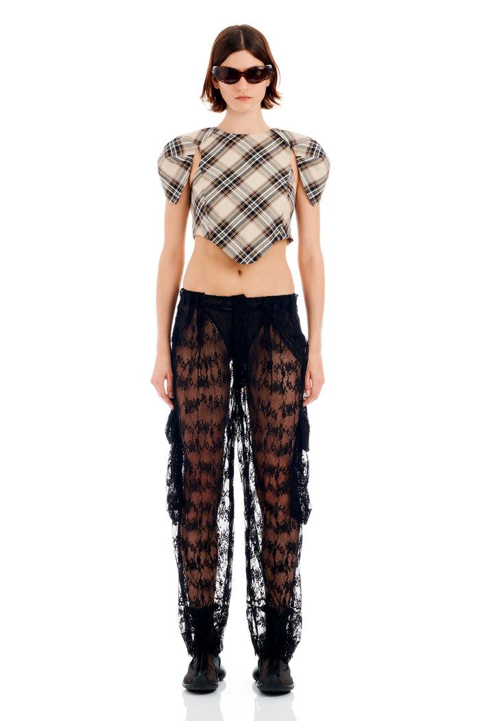 Collina Strada BLACK LACE PLEATED CARGO PANT