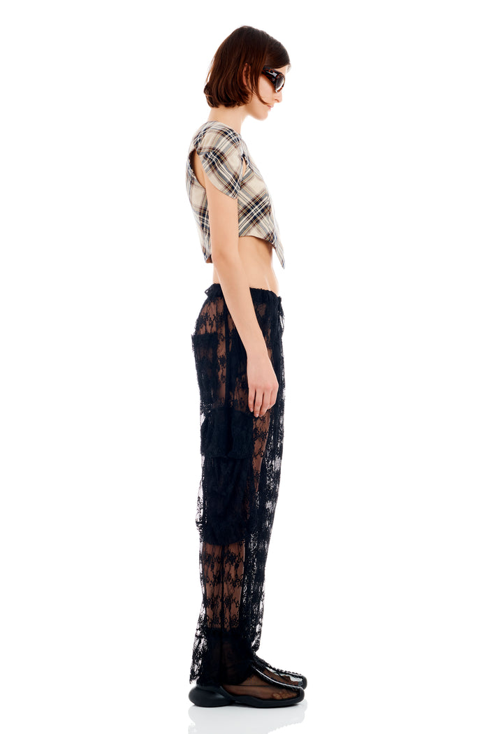 Collina Strada BLACK LACE PLEATED CARGO PANT