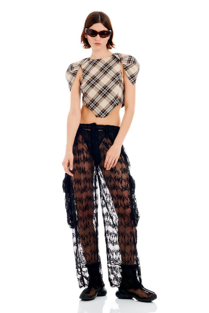 collina strada BLACK LACE PLEATED CARGO PANT