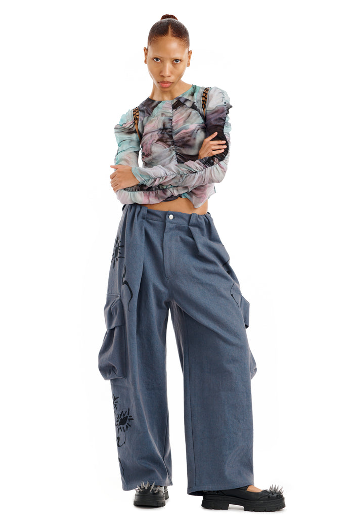 Collina Strada CHARCOAL DAISY PLEATED CARGO PANT