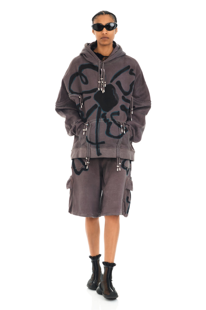 Collina Strada CHARCOAL FLOWER CARGO SWEATSHORTS