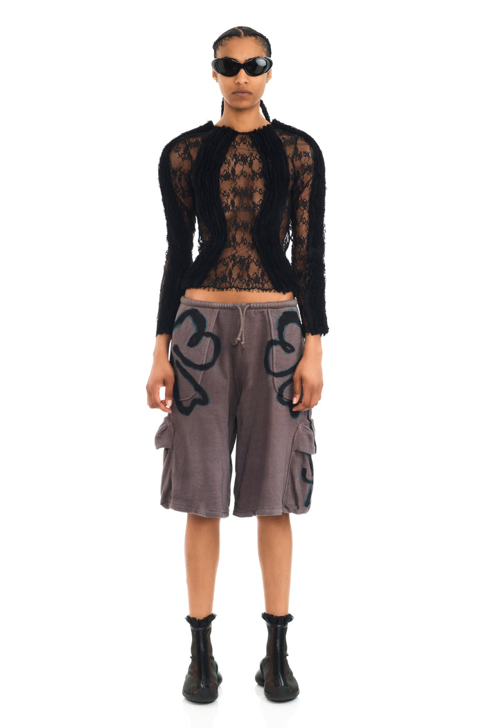 Collina Strada CHARCOAL FLOWER CARGO SWEATSHORTS