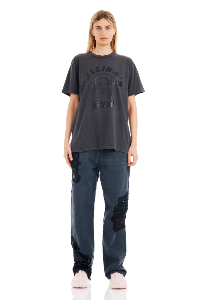 collina strada CS GYM WORN BLACK GRAPHIC TEE SMALL