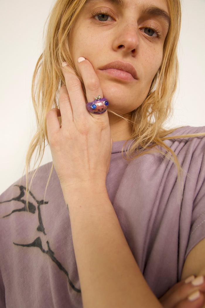Collina Strada GLITTER PINK LILAC FROG PRINCE RING