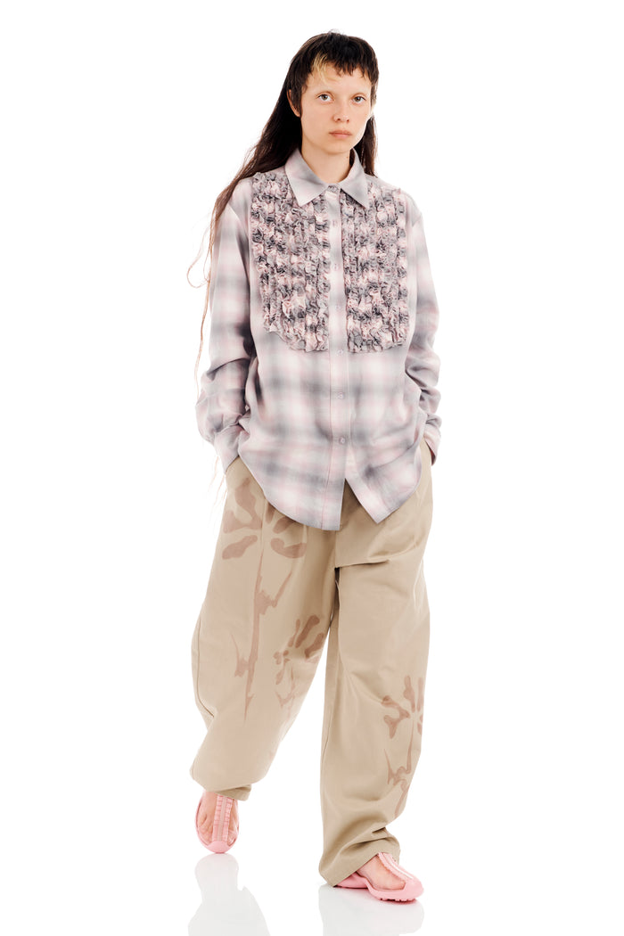 collina strada LAVENDER PLAID TUXEDO BUTTON UP