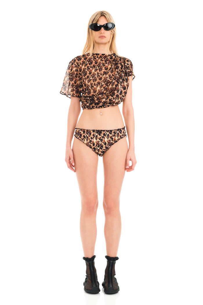 Collina Strada LEOPARD PEONY EVA DRAPED TOP