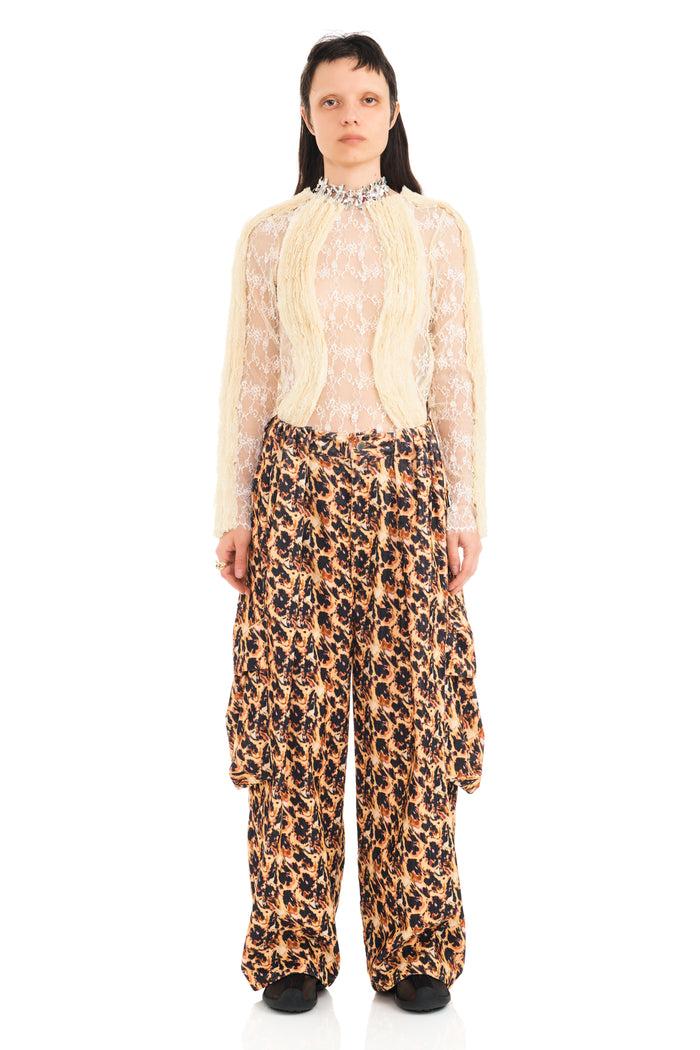collina strada LEOPARD PEONY PLEATED CARGO PANT
