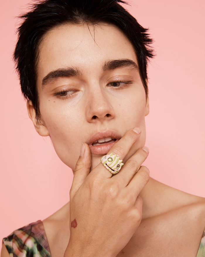 Collina Strada LIME PINK STRIPE LIBERTY FROG RING