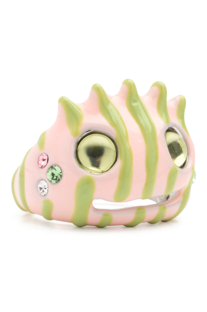 Collina Strada LIME PINK STRIPE LIBERTY FROG RING