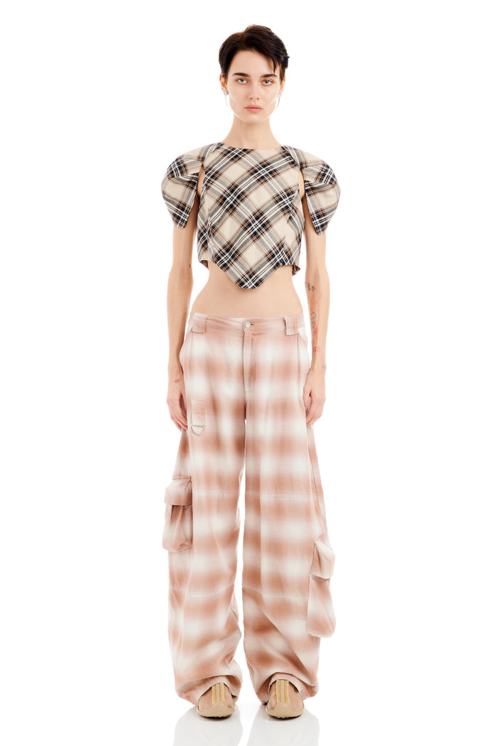 Collina Strada PEACH PLAID LAWN CARGO PANT