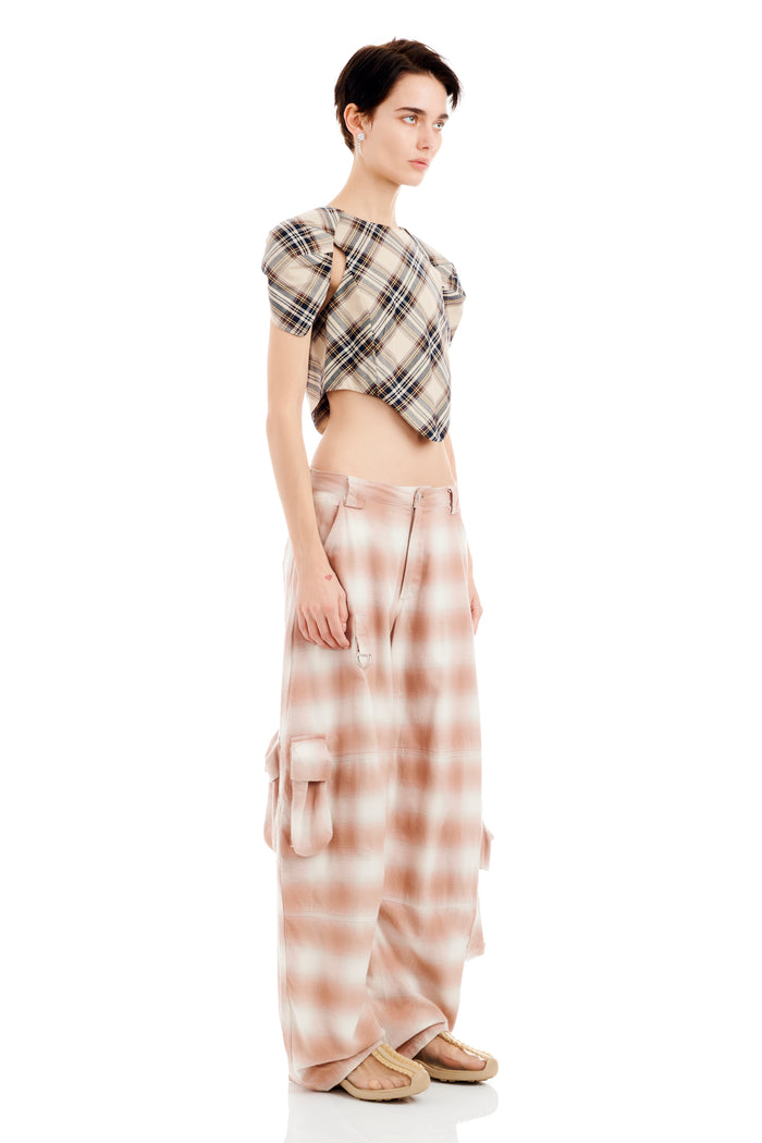 Collina Strada PEACH PLAID LAWN CARGO PANT